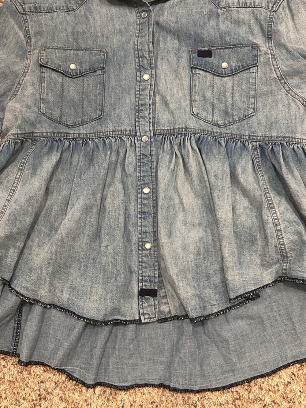 Free People We The Free Dylan Babydoll Chambray Top Size Small - Picture 4 of 11